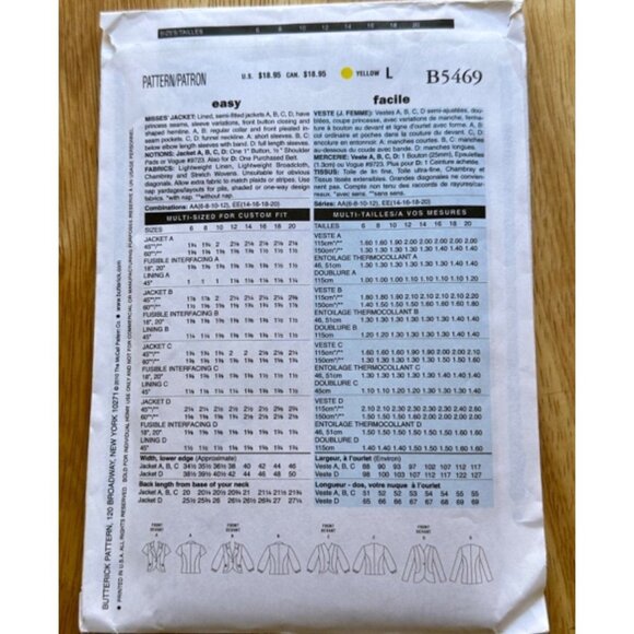 Butterick B5469 Womens Jacket Sewing Pattern Sizes 14-20 NEW - Picture 3 of 4